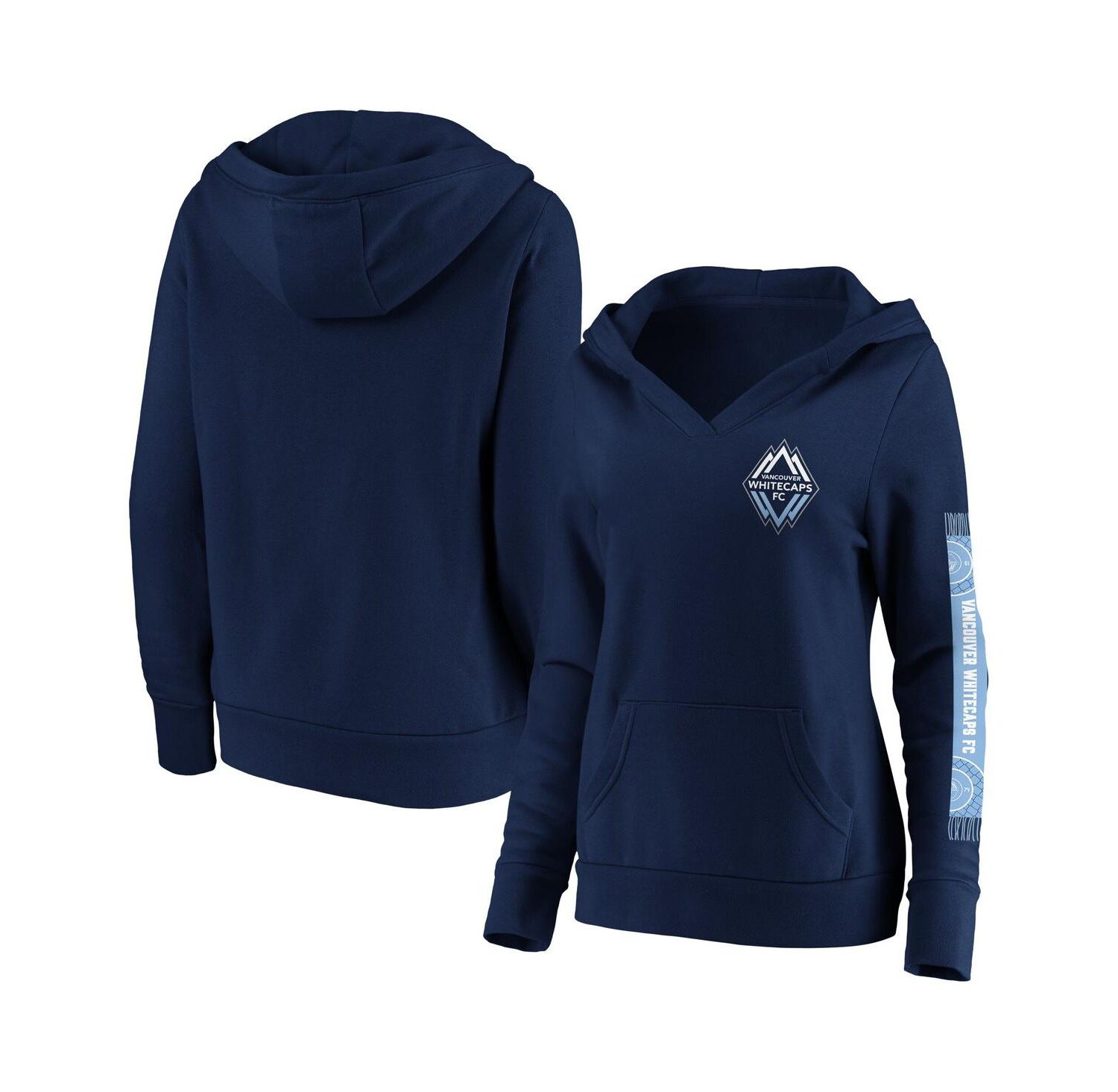 Women's Navy Vancouver Whitecaps FC Fleece Scarf Sleeve V-Neck Pullover Hoodie