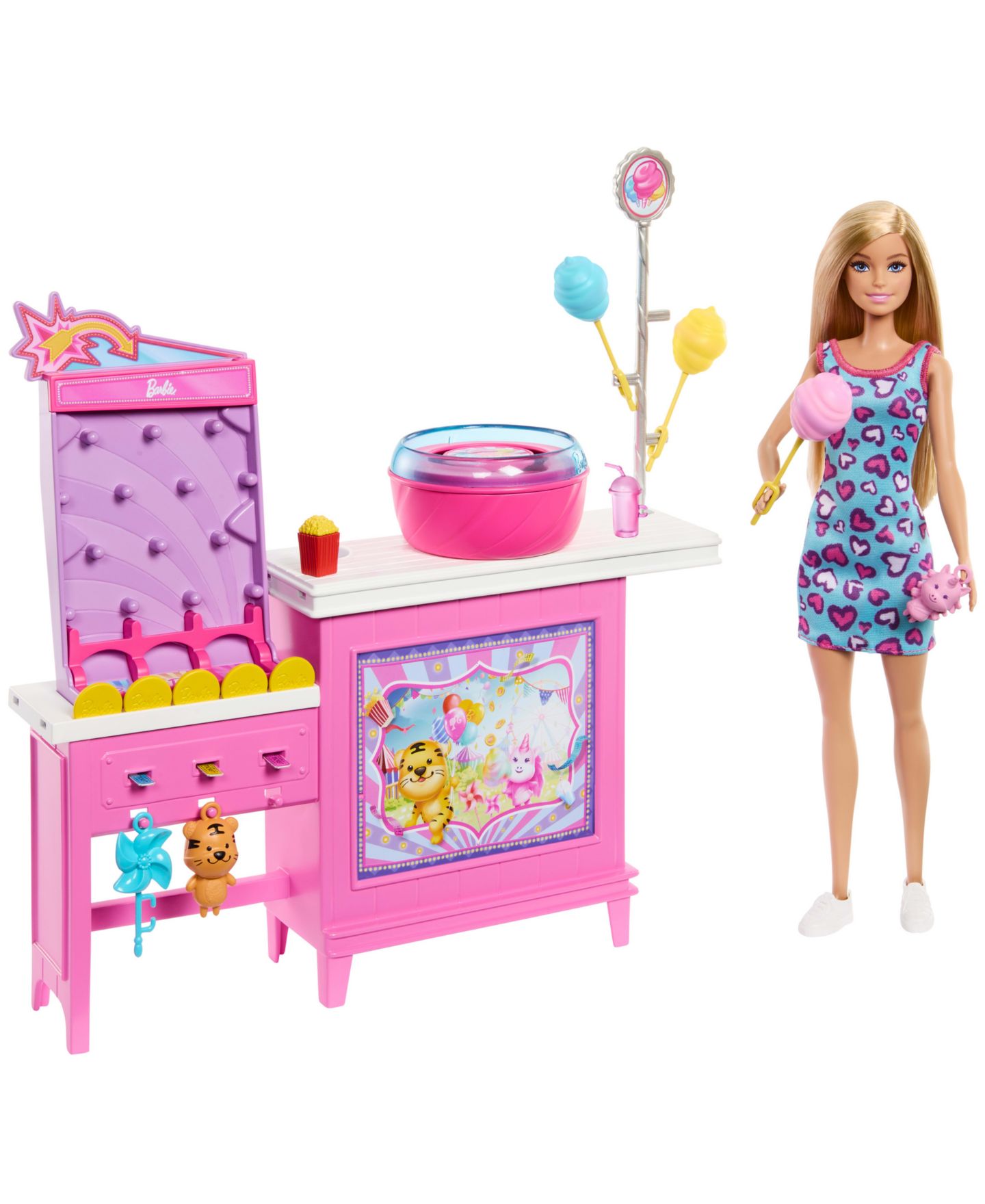 Детская кукла Barbie Beach Detectives Malibu Fashion Doll with Game Booth and Cotton Candy Machine, Ages 3+ — фото 1