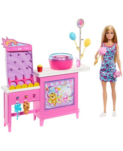 Детская кукла Barbie Beach Detectives Malibu Fashion Doll with Game Booth and Cotton Candy Machine, Ages 3+
