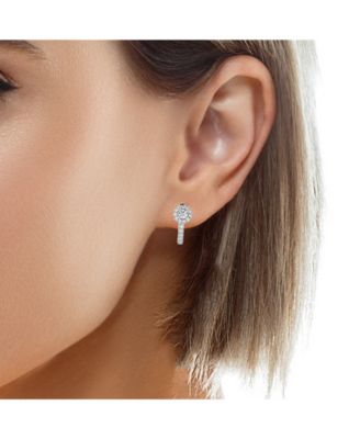 Diamond Halo Cluster Small Hoop Earrings (1/2 ct. t.w.) in 14k White Gold, .5"