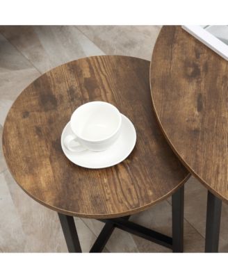 Set of 2 Round Tables with Metal Frame,