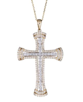 Macy's - Diamond Cross Pendant Necklace (1 ct. t.w.) in 14k Gold & White Gold, 16" + 2" extender