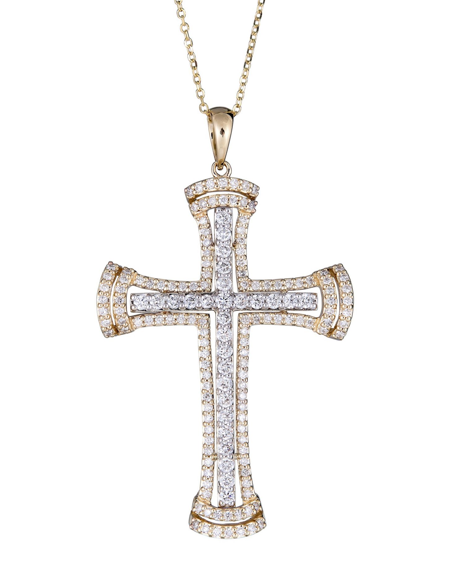 Diamond Cross Pendant Necklace (1 ct. t.w.) in 14k Gold & White Gold, 16" + 2" extender