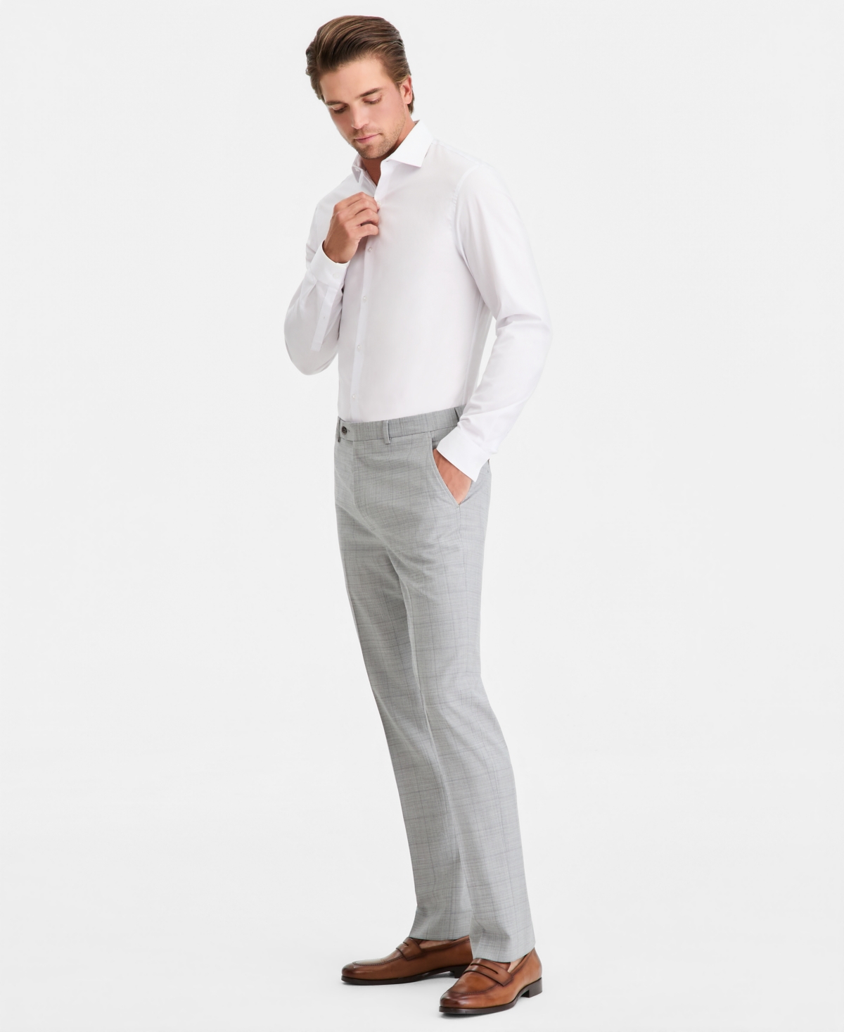 Calvin Klein Men's Slim-Fit Wool Blend Suit Pants - Light Grey Windowpane