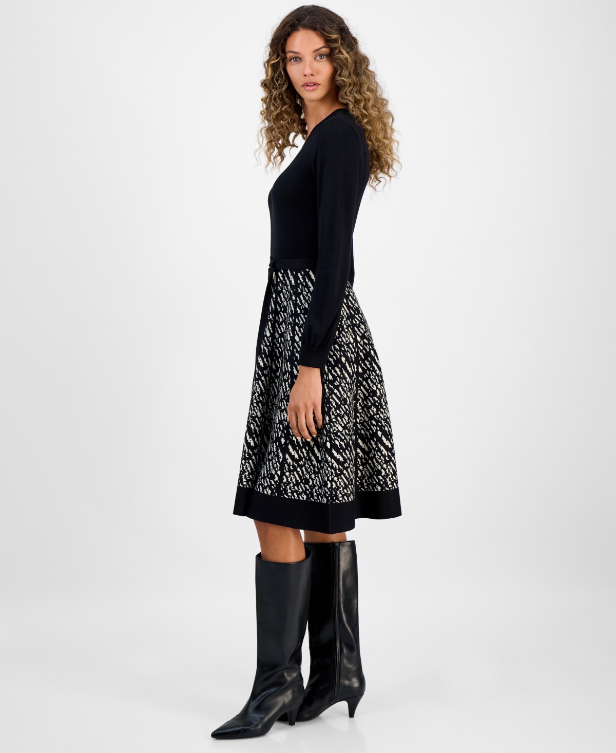 Robbie Bee Women's Colorblock Long-sleeve Sweater Dress In Black