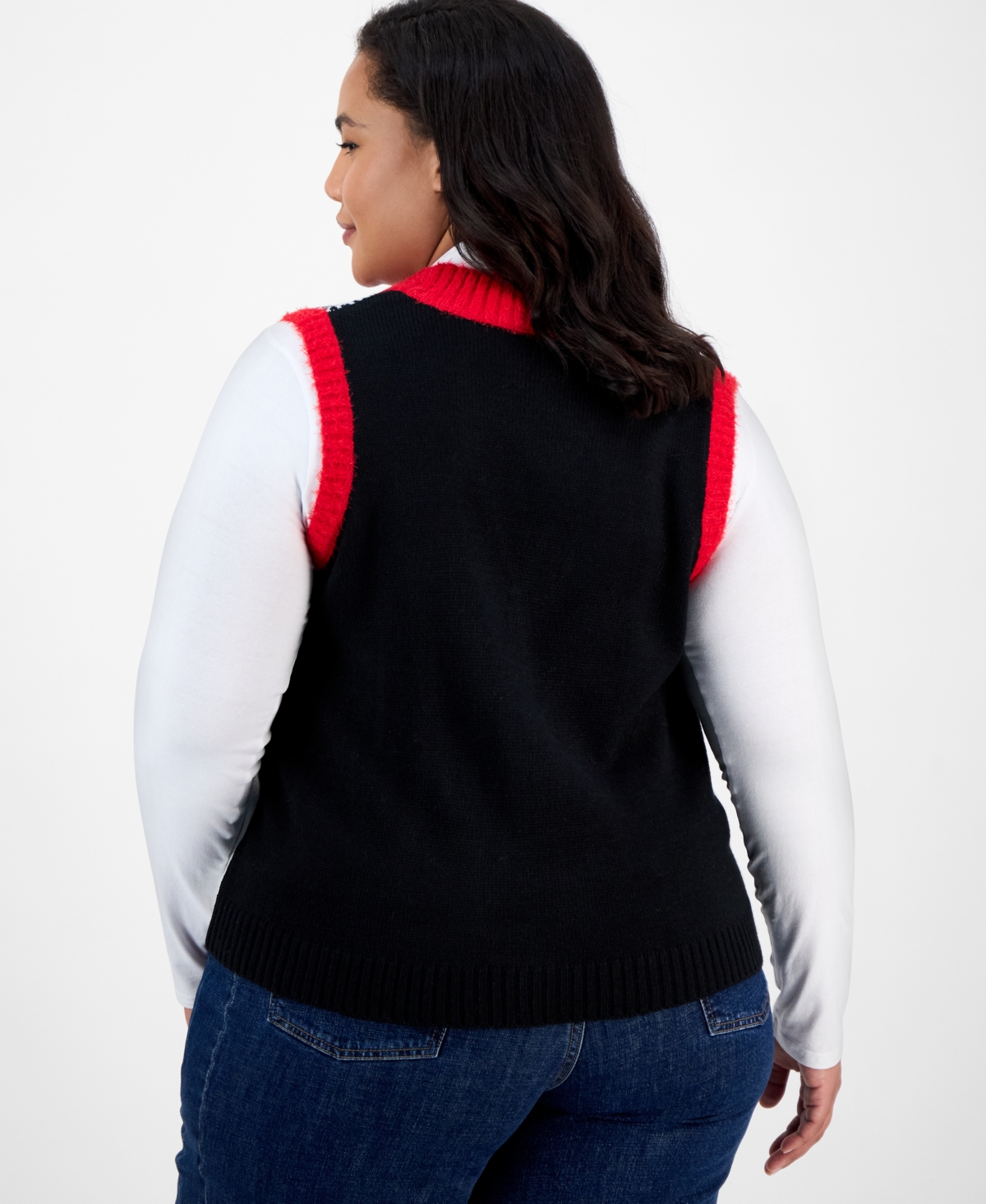 It's Our Time Trendy Plus Rudolf V-neck Button-front Vest In Black