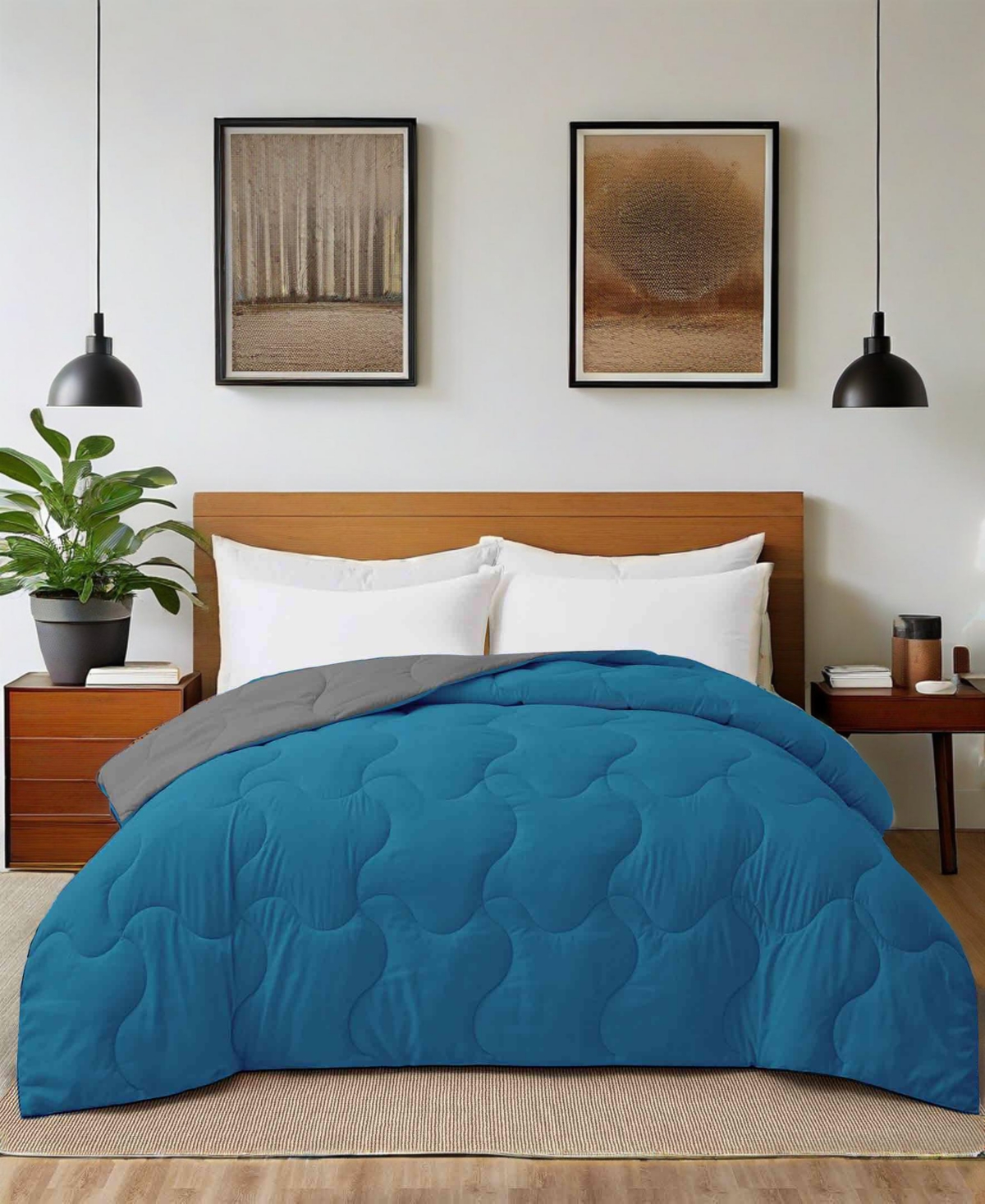 Unikome Lightweight Reversible Quilted Down Alternative Comforter, Twin In Blue