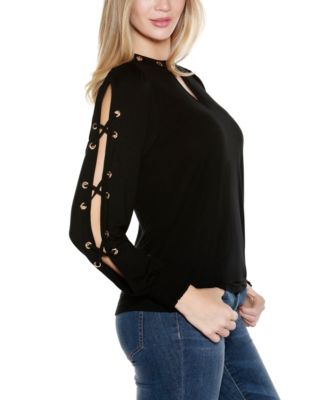 Women's Slit-Sleeve Keyhole Knit Top