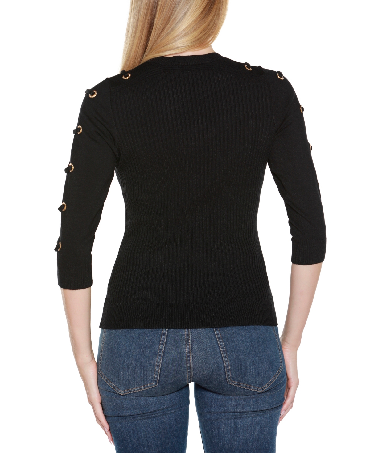 Belldini Plus Size Grommet-trim Ribbed Sweater In Multi