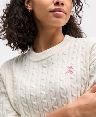 Juniors' Cable-Knit Ballet Slipper Embroidered Sweater