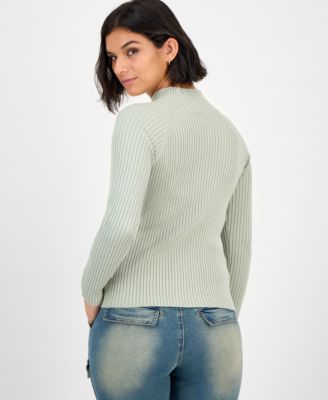 Juniors' Mock-Neck Rib-Knit Sweater 