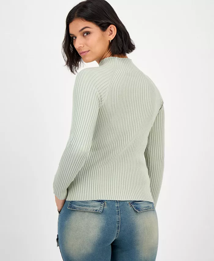 Juniors' Mock-Neck Rib-Knit Sweater - thumbnail 4