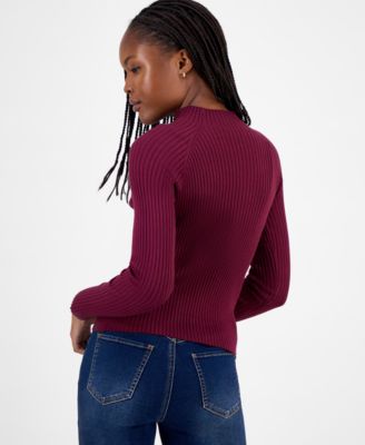 Juniors' Mock-Neck Rib-Knit Sweater 