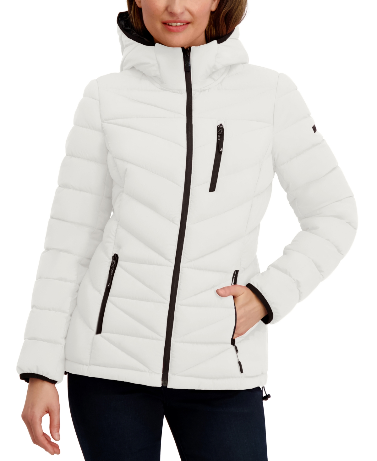 Nautica Women's Hooded Zip-front Puffer Coat In White