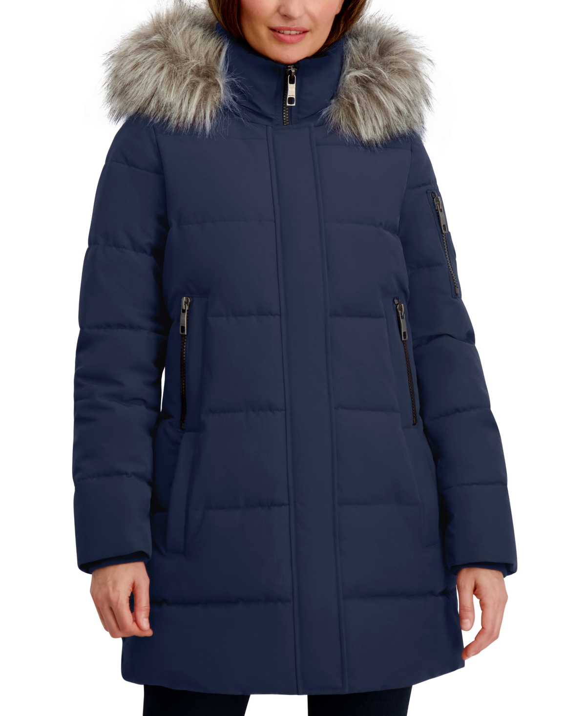 Nautica Women's Faux-fur-trim Hooded Puffer Coat In Blue