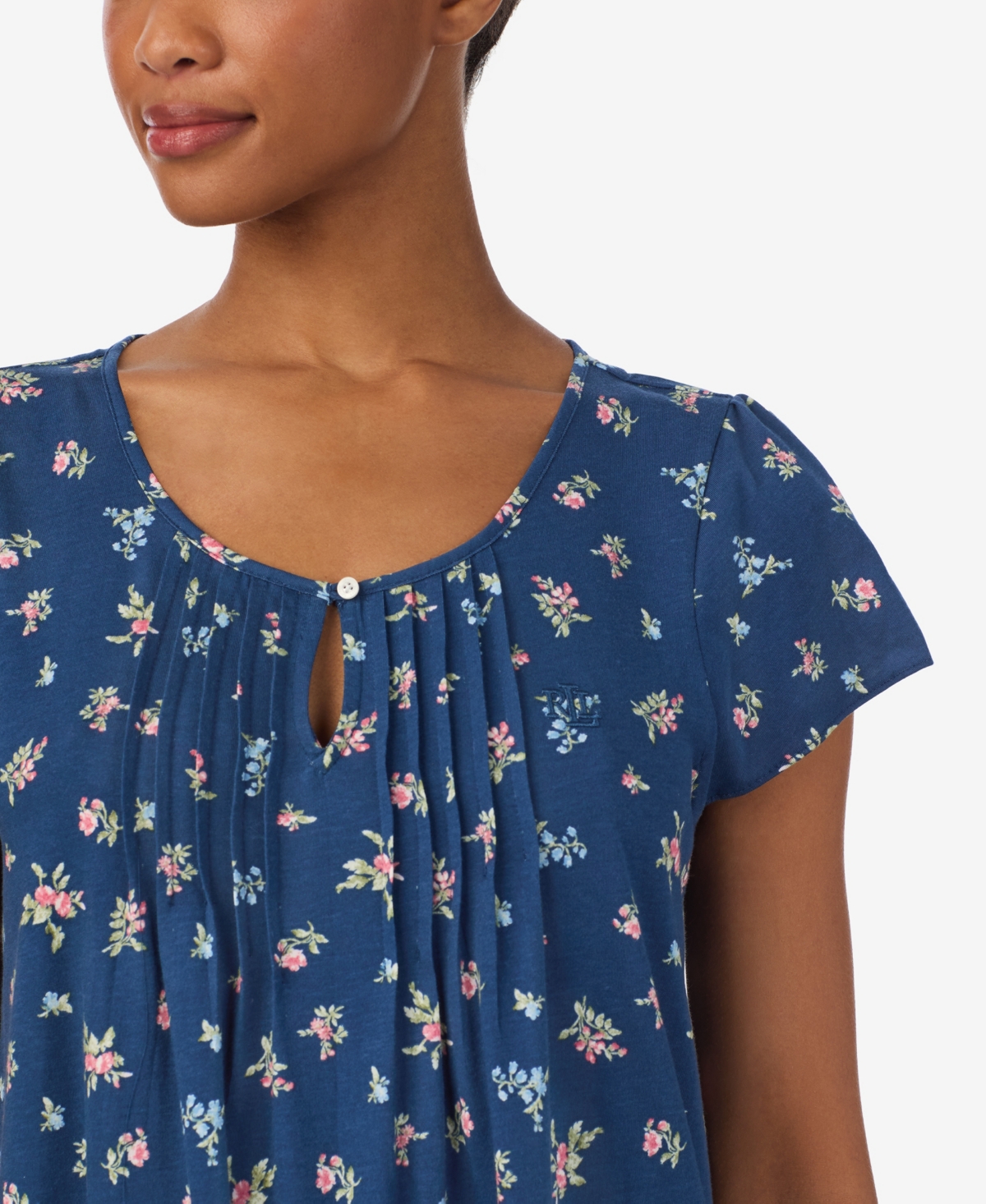 Ralph Lauren Plus Size Flutter Sleeve Short Nightgown In Blue