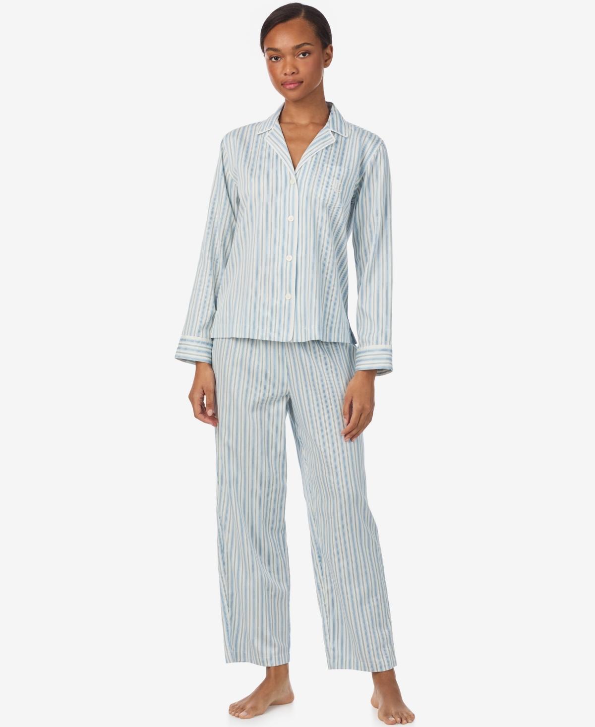 Ralph Lauren Petite Long Sleeve Pajama Set In Blue
