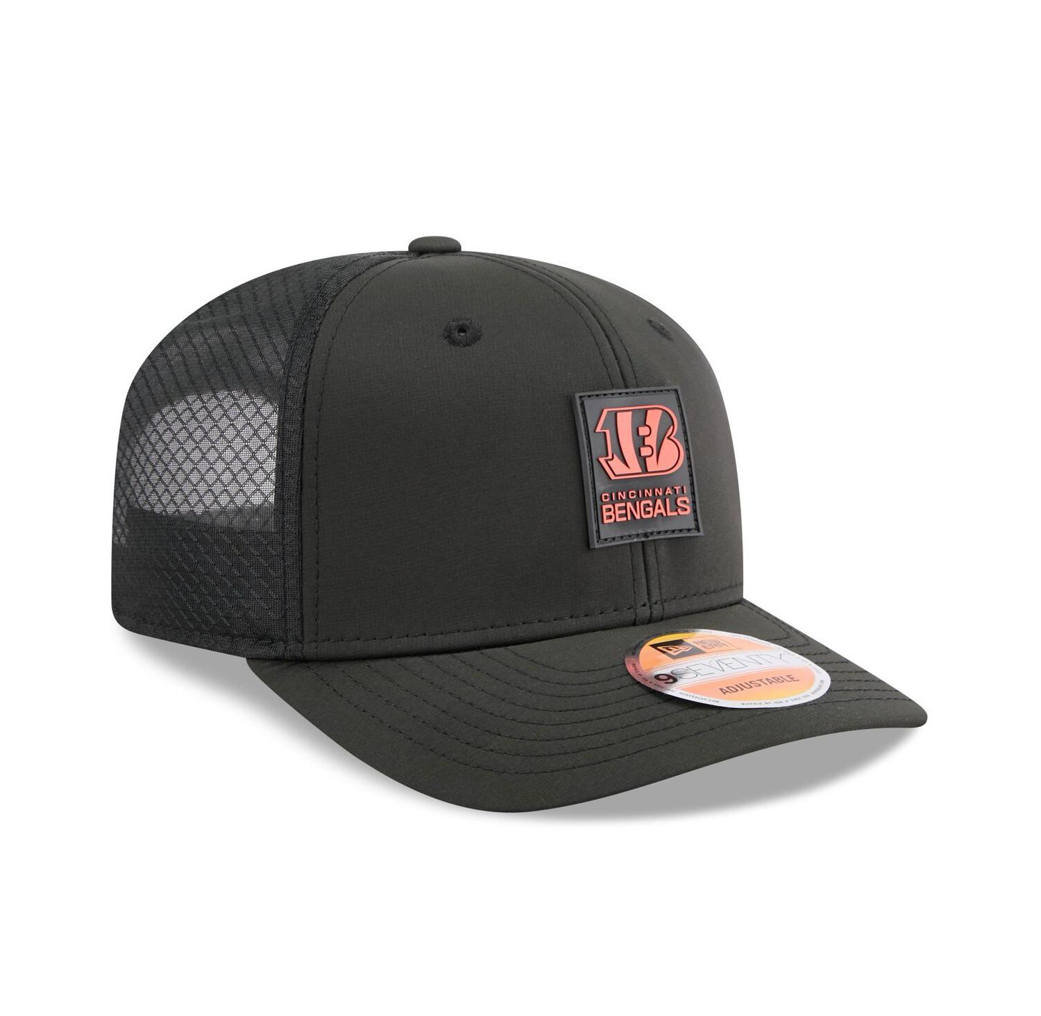 Men's Black Cincinnati Bengals 2025 Sideline 9SEVENTY Trucker Adjustable Hat