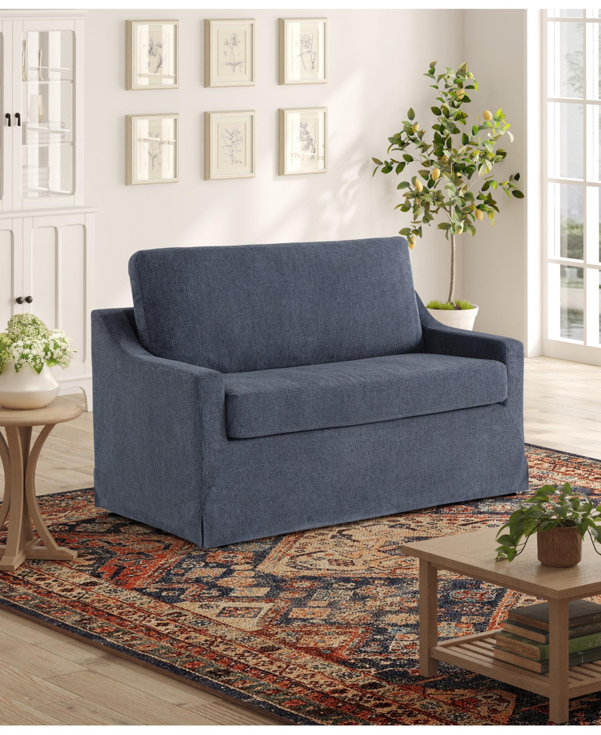 Serta 53.5" Polyester Hampstead Convertible Twin Sleeper Loveseat In Blue