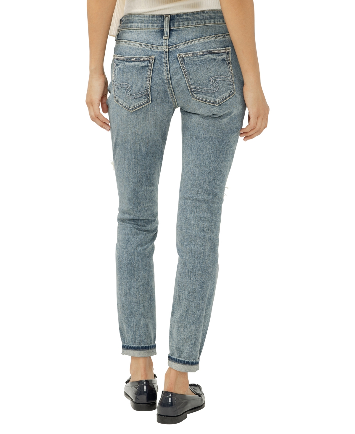 Silver Jeans Co. Ripped Girlfriend Jeans In Blue