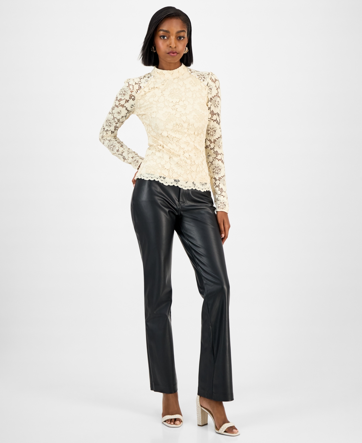 Guess Women's Josephina High Neck Long-sleeve Lace Top In Neutral