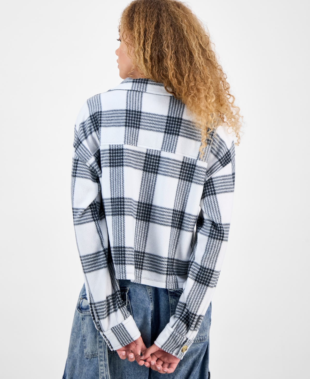 Just Polly Juniors' Plaid Chest-Pocket Shacket