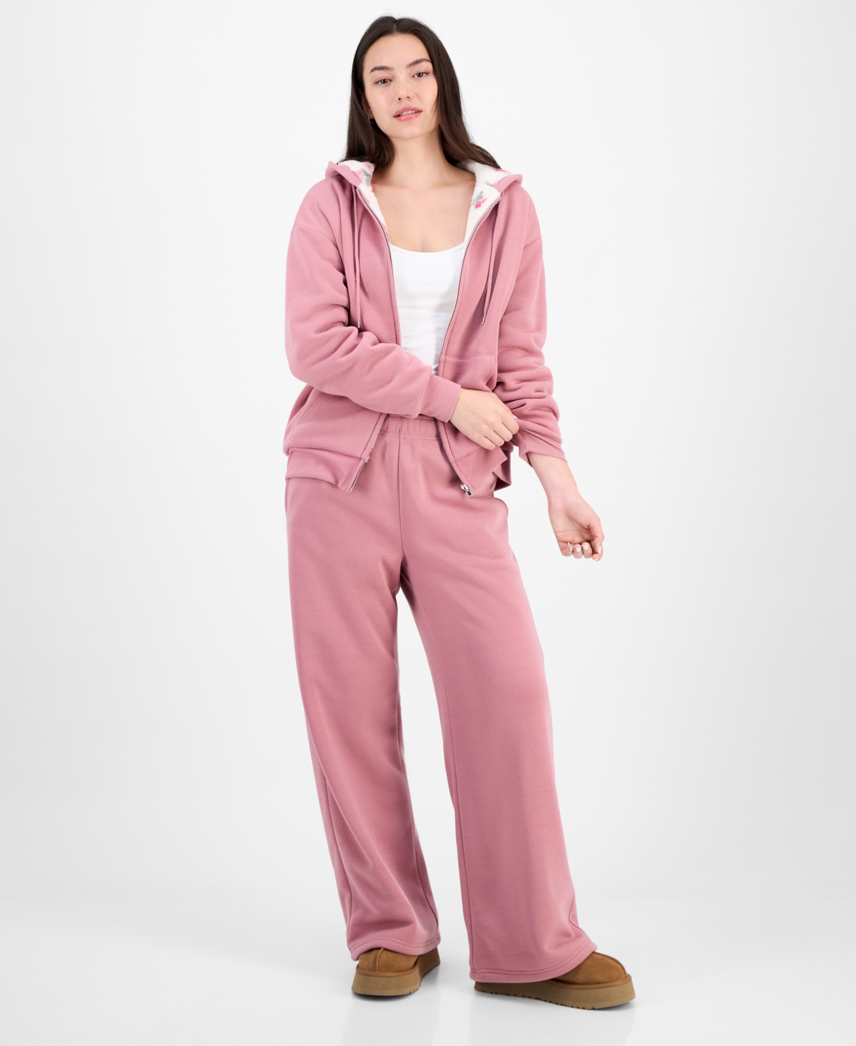 Ultra Flirt Juniors' Faux-fur-lined Sweatpants In Pink
