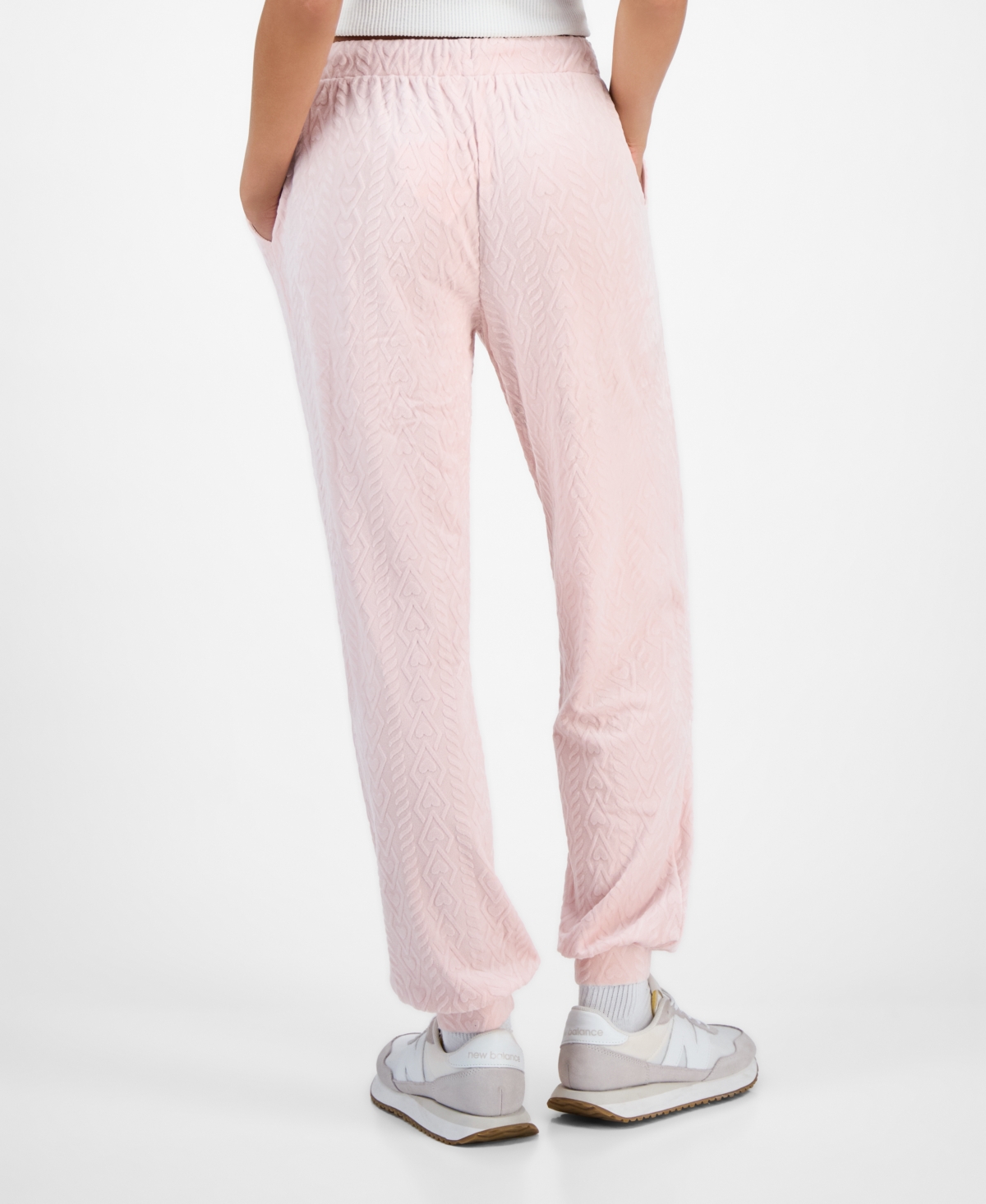 Hippie Rose Juniors' Cable Knit Heart Velour Jogger Pants In Pink