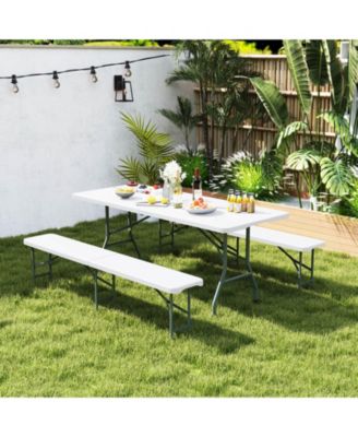 3 PCS Folding Picnic Table Set w/ 6 ft Table & 2 Benches HDPE Tabletop Bench Top