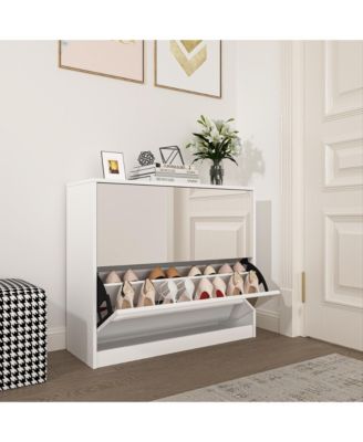 32.68&amp;quot;2 Tier Shoe Storage Cabinet with Draders for Entryway,Bedroom,Flip Door Design Shoe Cabinet,White