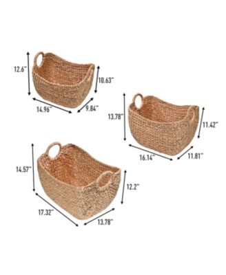 Nellie Farmhouse Classic Hand-Woven Hyacinth Storage Boat Baskets with Handles (Set of 3)