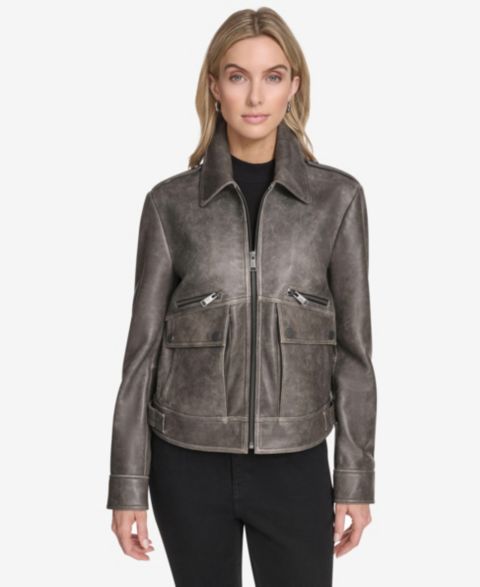 Женские куртки Andrew Marc Addis Aviator Leather Jacket