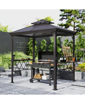 8.3ft Outdoor Double-tier Grill Canopy BBQ Gazebo with 2 Shelves