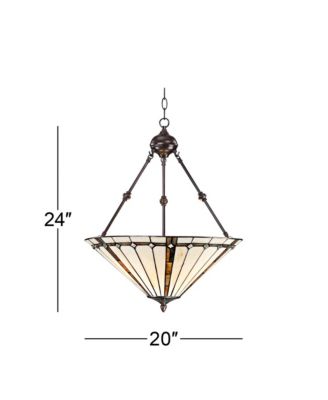 Bronze Pendant Chandelier 20" Wide Tiffany Style Gold Texture Ivory Stained Glass Dining Room House Kitchen