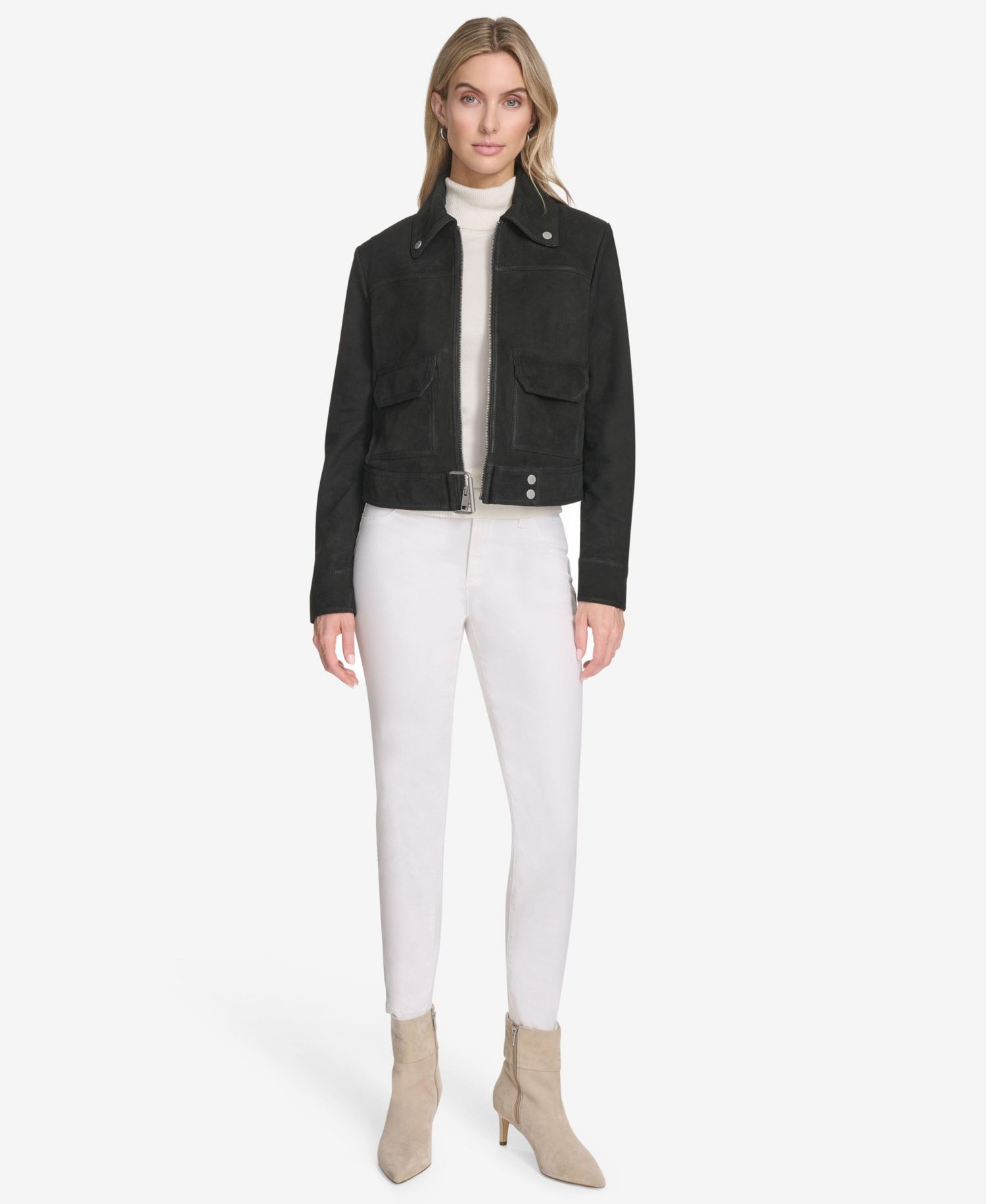 Women's Lunetta Sueded Leather Trucker Jacket