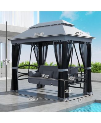 3-Seat Patio Swing Chair, Gazebo Swing with Mesh Sidewalls,