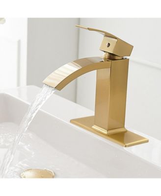 Waterfall Single Hole Single-Handle Low-Arc Bathroom Sink Faucet With Pop-up Drain Assembly In Brushed Nickel