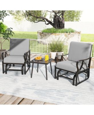 2PCS Patio Glider Chair Single Outdoor Rocking Chair with Seat and Back Cushions