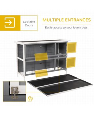 Wooden Bunny Cage w/ Dividers and Pull Out Trays for Outdoors, Dark
