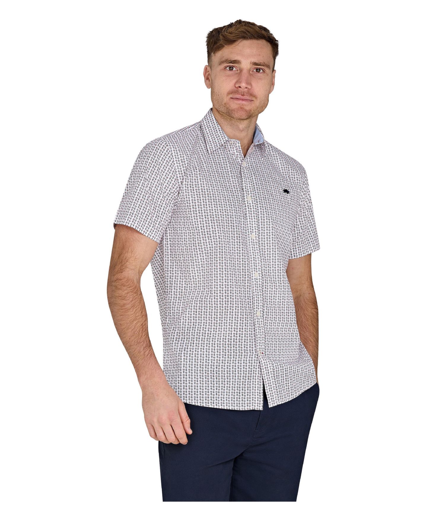 Мужская рубашка Raging Bull Short Sleeve Flower Cotton Poplin, цвет: Белый — фото 1