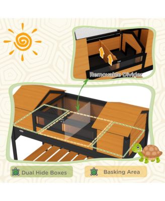 Wooden Tortoise Habitat W/ Adjustable Lamp Holder 2 Houses,