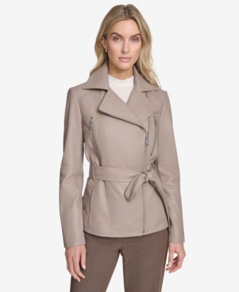 Женские куртки Andrew Marc Violet Belted Moto Leather Jacket