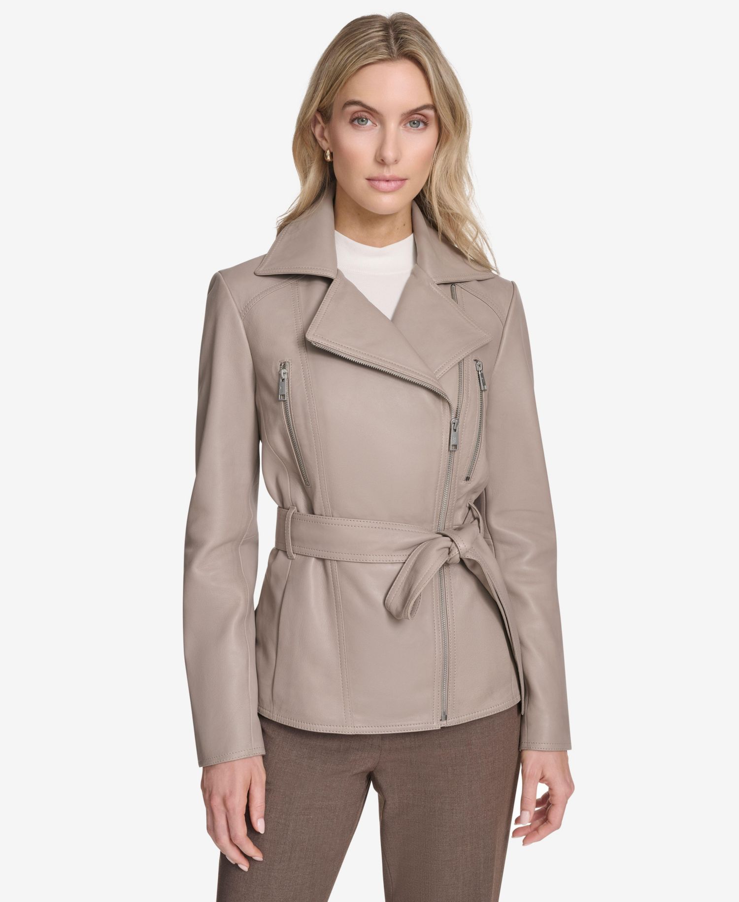 Women's Violet Belted Moto Leather Jacket