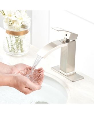Waterfall Single Hole Single-Handle Low-Arc Bathroom Sink Faucet With Pop-up Drain Assembly In Brushed Nickel