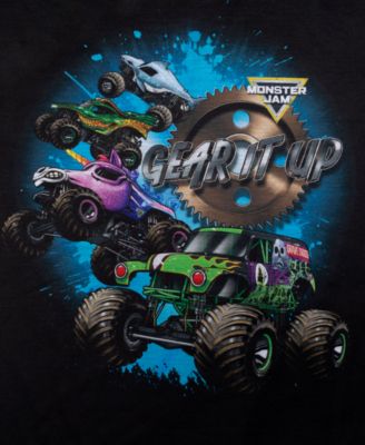 Little and Big Boys' Monster Jam Short Sleeve Top and Open Leg Pants Pajama, 2-Piece Set