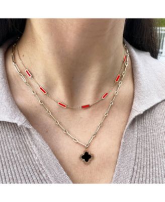 Coral Bar Chain Necklace 14K Gold