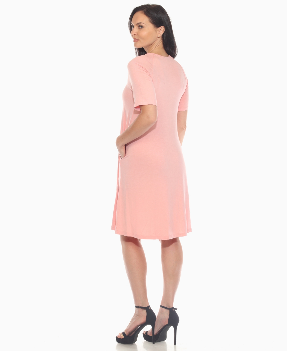 White Mark Plus Size Short Sleeve Crisscross Neck A-line Dress In Pink