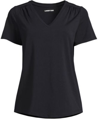 Women's Petite Short Sleeve Lightweight Jersey Gathered Shoulder T-Shirt