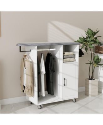 Rolling Ironing Cabinet with Foldable Ironing Board and Storage Shelves