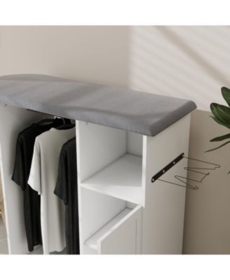 Rolling Ironing Cabinet with Foldable Ironing Board and Storage Shelves